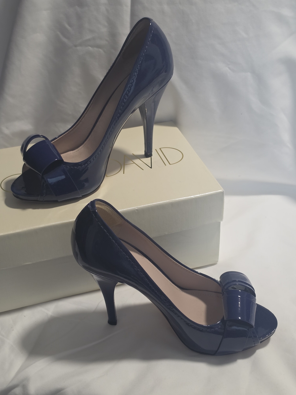 Joan & David Dark Blue Patent Peep-Toe Pumps - Picture 3 of 5